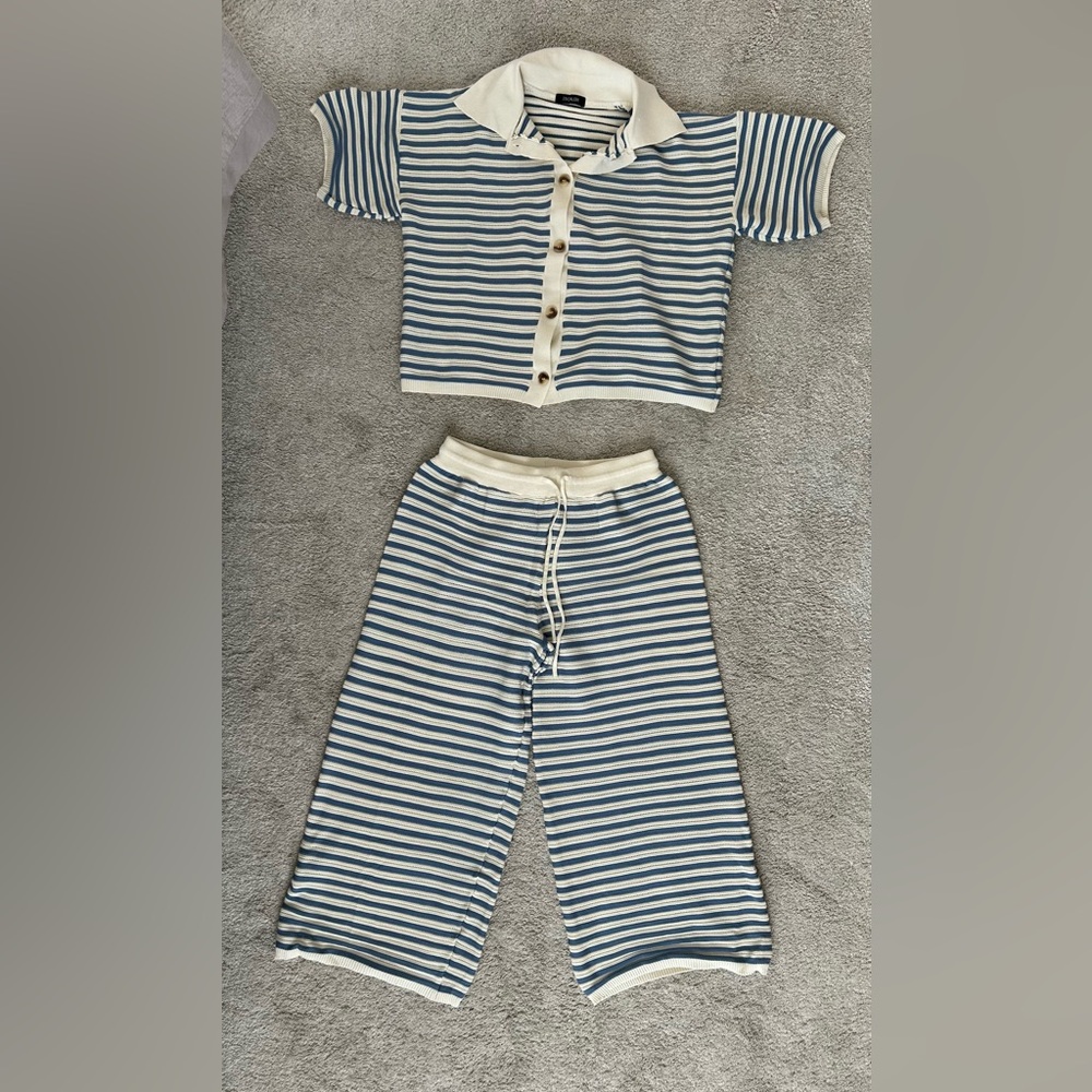 Striped Blue and White Two-Piece Set